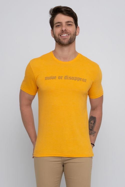 Camiseta Masculina com Estampa Lettering Mostarda