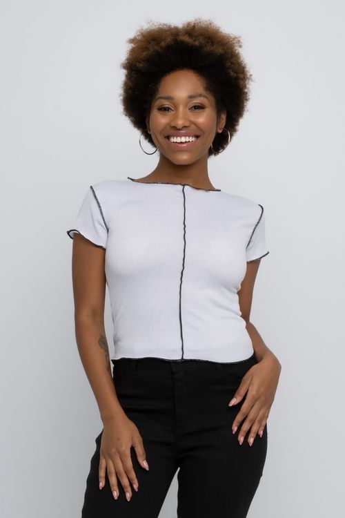 Blusa Feminina em Ribana Preto e Branca