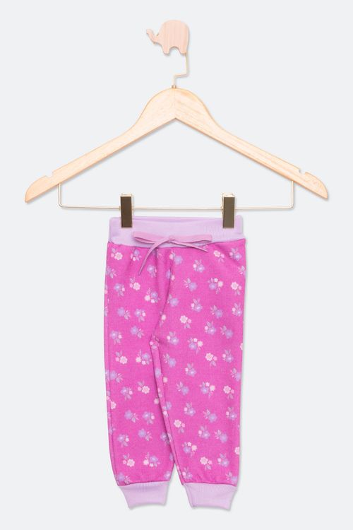 Calça Infantil Bebê em Moletom com Estampa Floral Rosa Tam P ao G