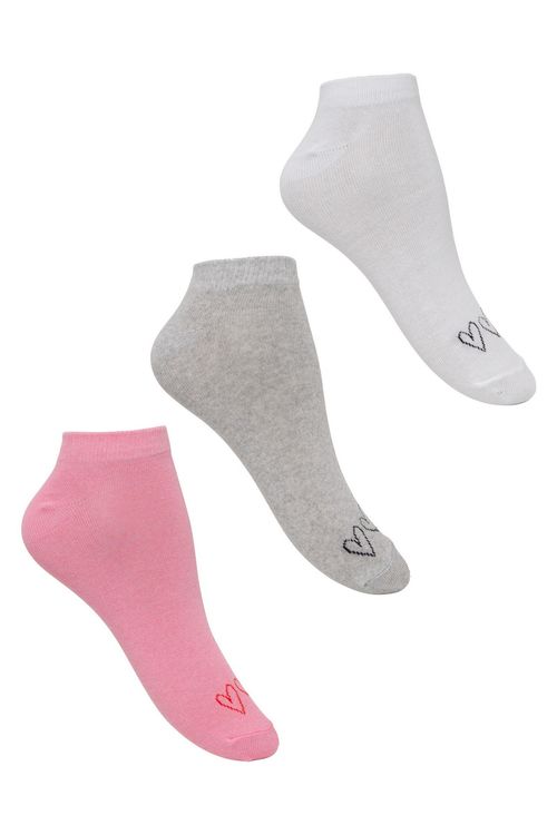 Kit 3 Pares de Meias Femininas Cano Curto Corações Sortidas Multicor