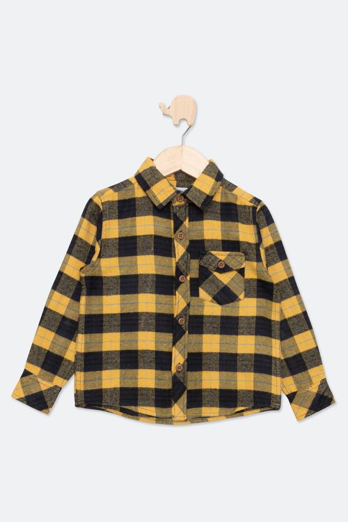 Camisa Infantil Flaneda Xadrez Amarela Tam 1 a 3