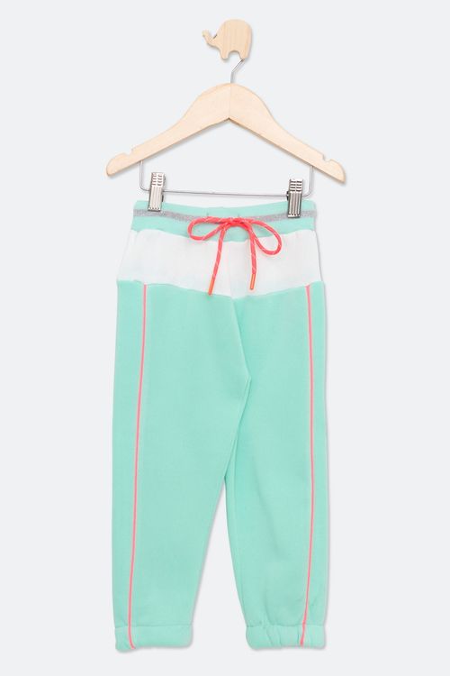 Calça Infantil em Fleece Verde Água e Branco Tam 1 a 3