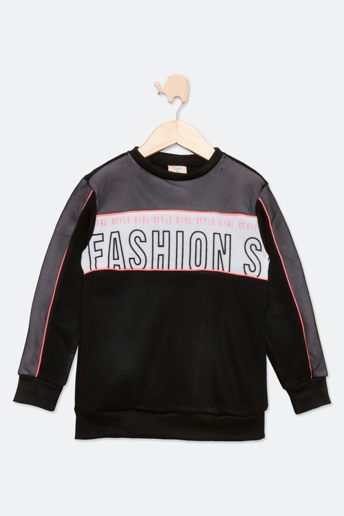 Blusão Infantil em Moletom com Estampa Fashion Preto e Mescla Tam 4 a 8
