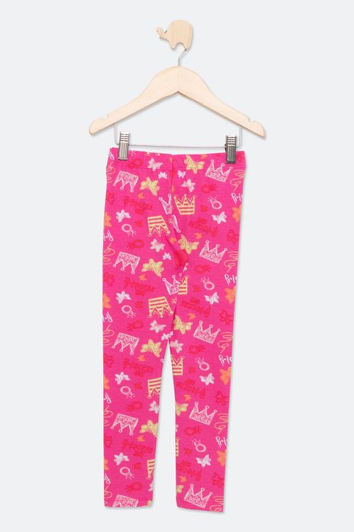 Calça Legging Infantil com Estampa Coroa Rosa Médio Tam 4 a 8