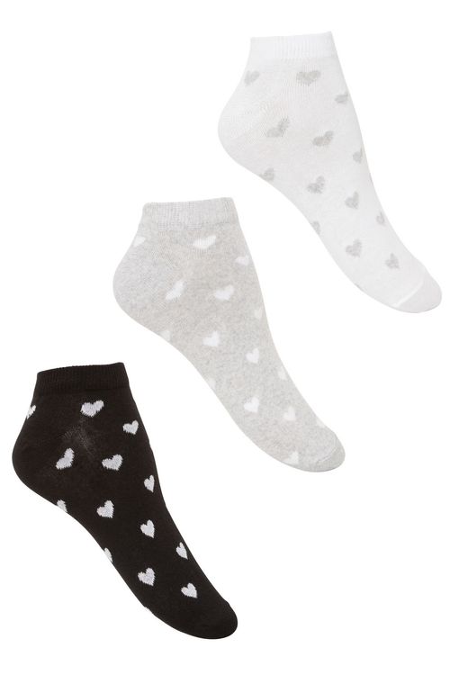 Kit 3 Pares de Meias Femininas Cano Curto Coração Sortidas Multicor