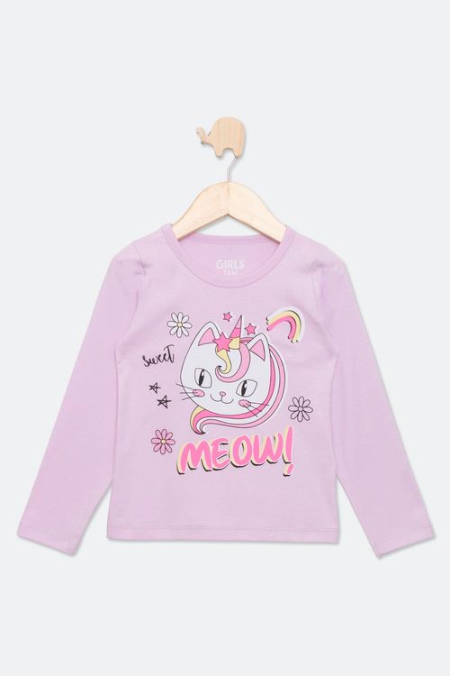 Blusa Infantil com Estampa Gato Rosa Claro Tam 4 a 8