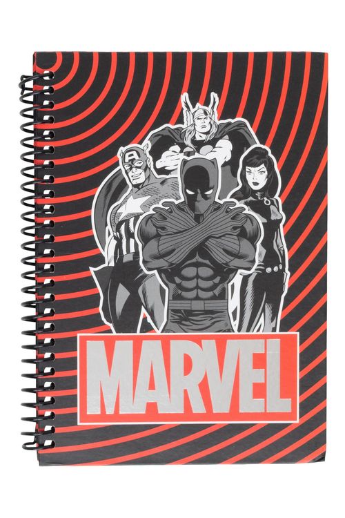 Caderno Espiral Infantil Menino Preto Marvel Vingadores Clássicos
