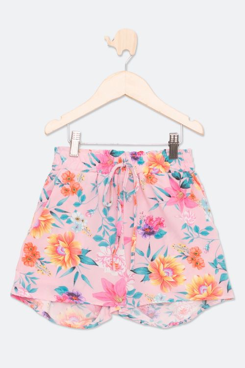 Shorts Juvenil em Viscose com Estampa Floral Rosa Claro Tam 10 a 16