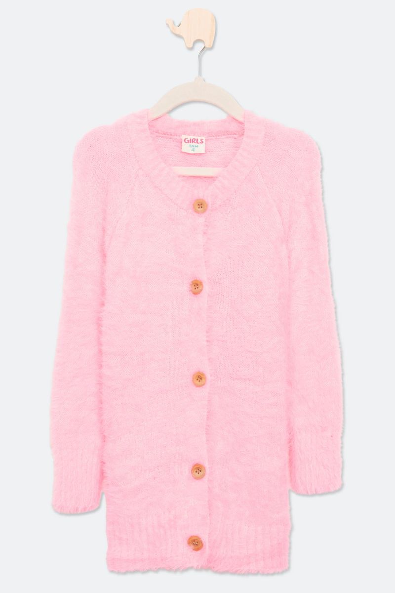 Cardigan-Infantil-em-Trico-com-Pelo-Rosa-Tam-4-a-8