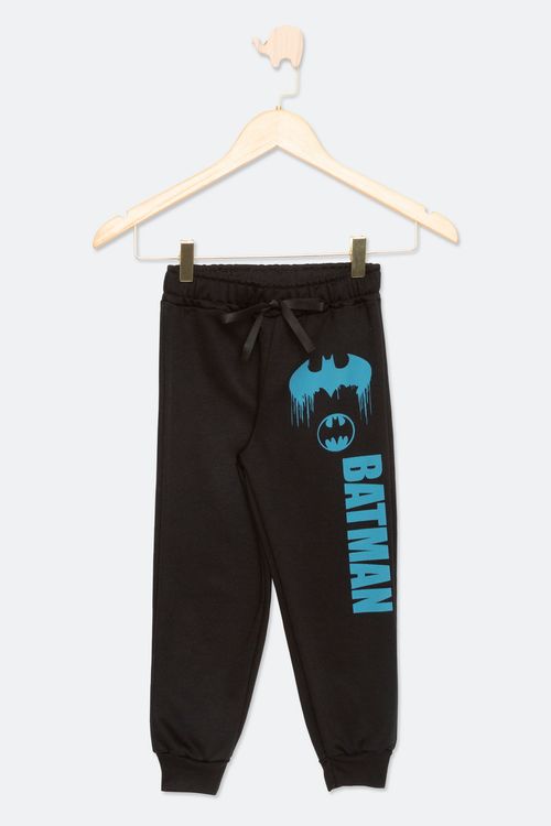 Calça Infantil em Moletom com Estampa Batman Preta Tam 4 a 10