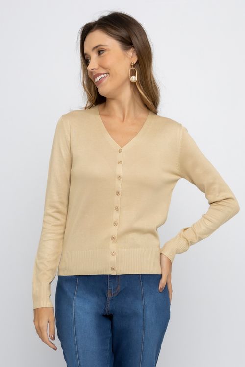 Cardigan Feminino Básico Bege