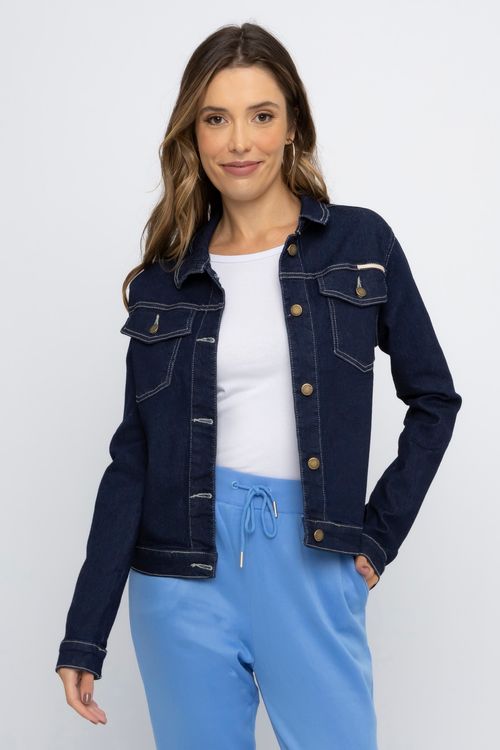 Jaqueta Feminina em Jeans Amaciado Escuro