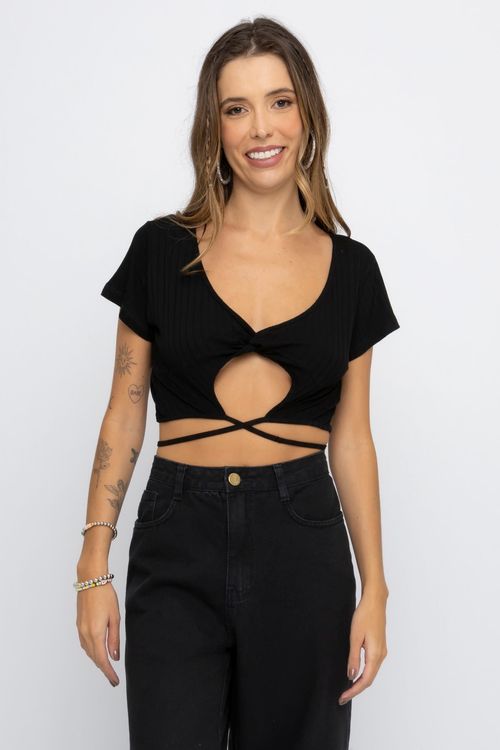 Blusa Cropped Feminina Cut Out Preta