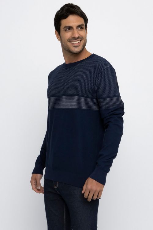 Suéter Masculino Casual Listrado Azul Marinho