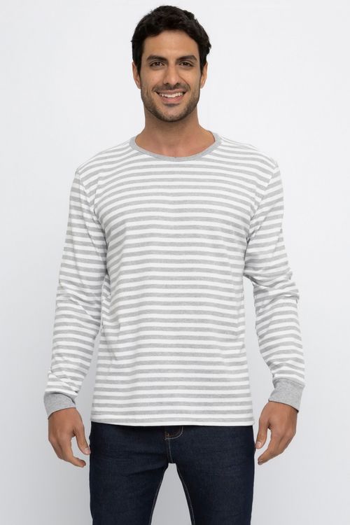 Camiseta Masculina com Listras Cinza e Branco