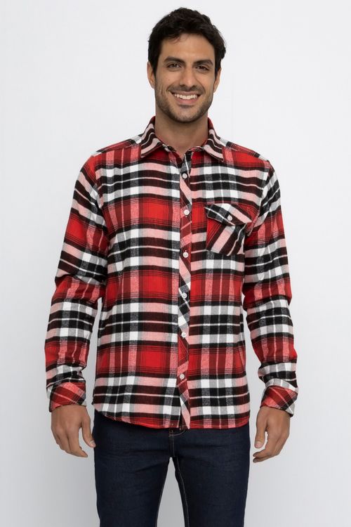 Camisa Masculina Flanelada Xadrez Vermelha