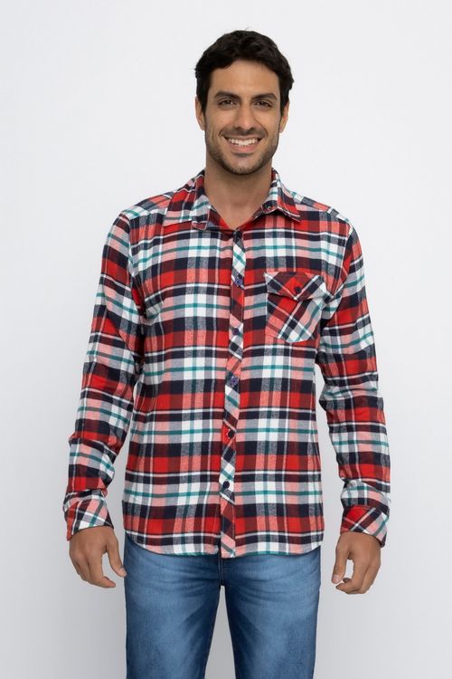 Camisa Masculina Flanelada Xadrez Vermelha