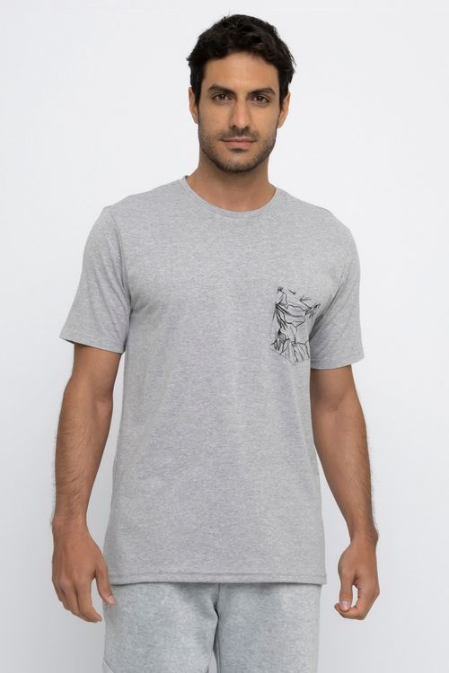 Camiseta Masculina com Bolso Estampado Mescla