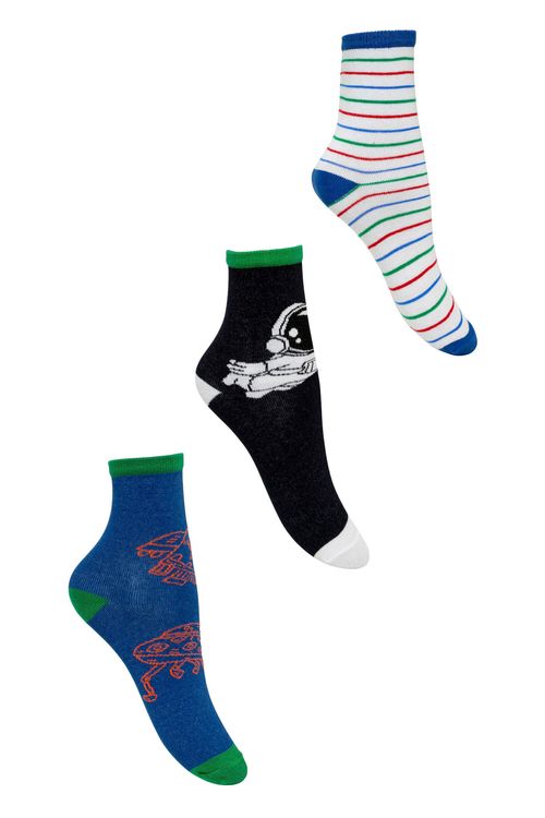 Kit 3 Pares de Meias Infantis Cano Médio Astronauta Sortidas Multicor Tam 34 ao 39