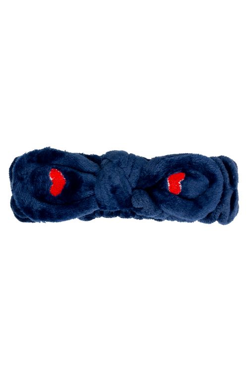 Tiara Maquiagem Skincare Pelúcia Feminina Marinho Corações