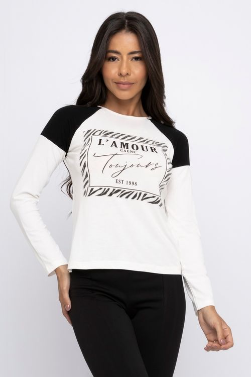 Blusa Feminina City com Estampa Frase Preta e Branca