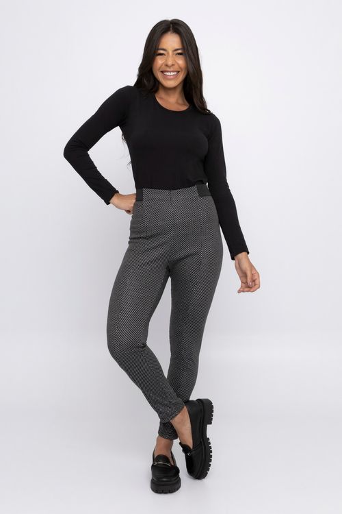 Calça Legging Feminina com Estampa Poá Preta e Branca