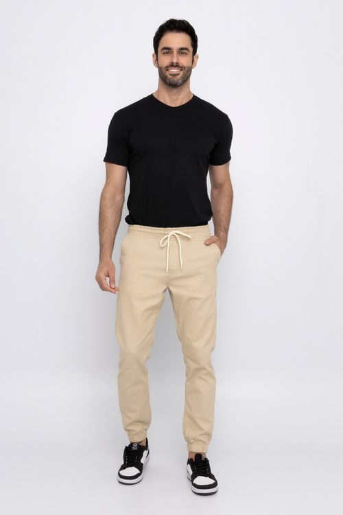 Calça Jogger Masculina em Sarja Bege