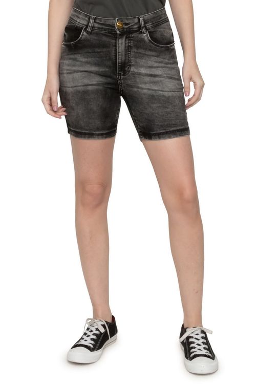 Bermuda Meia Coxa Feminina em Jeans Preto