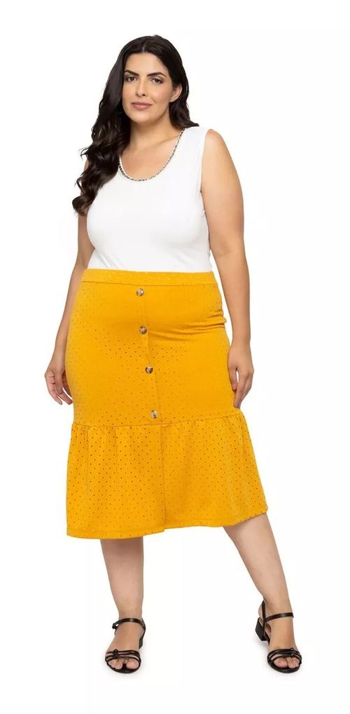 Saia Midi Laise Amarela Feita Pra Mim