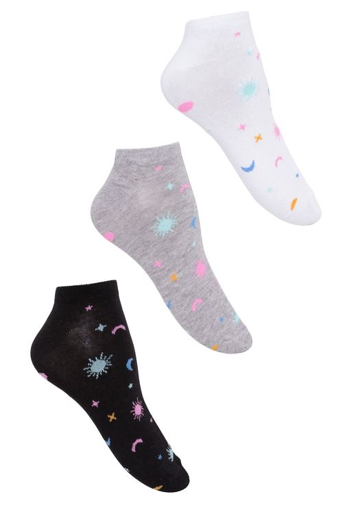 Kit 3 Pares de Meias Femininas Cano Curto com Estampa Estrelas Multicor