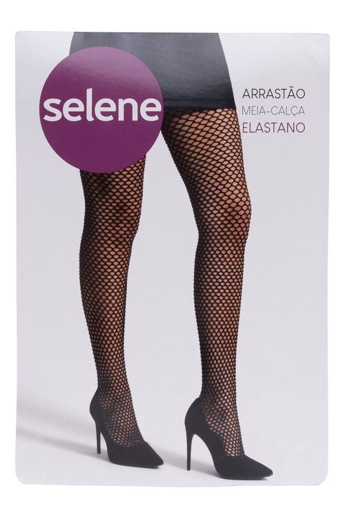 Meia Calça Feminina em Elastano Arrastão Selene Preta