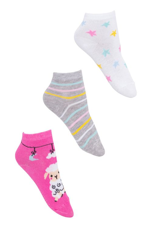 Kit 3 Pares de Meias Infantis Cano Curto com Estampas Variadas Multicor Tam 14 ao 18