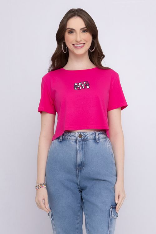 Blusa Cropped Feminina com Estampa Smiling Pink