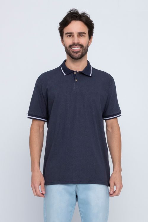 Camisa Polo Masculina em Malha Dots Azul Marinho