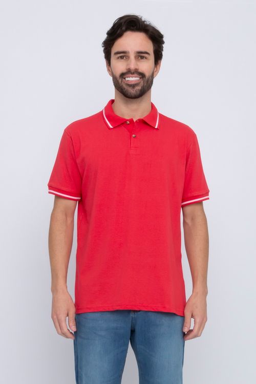 Camisa Polo Masculina em Malha Dots Vemelha