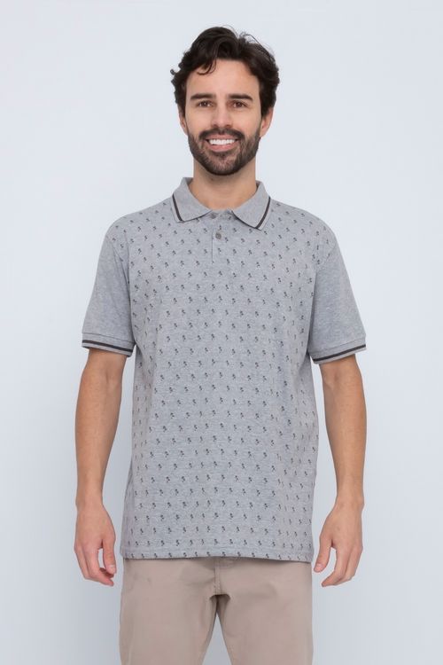 Camisa Polo Masculina em Malha Estampada Mescla