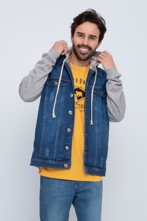 Jaqueta Masculina em Moletom e Jeans Médio