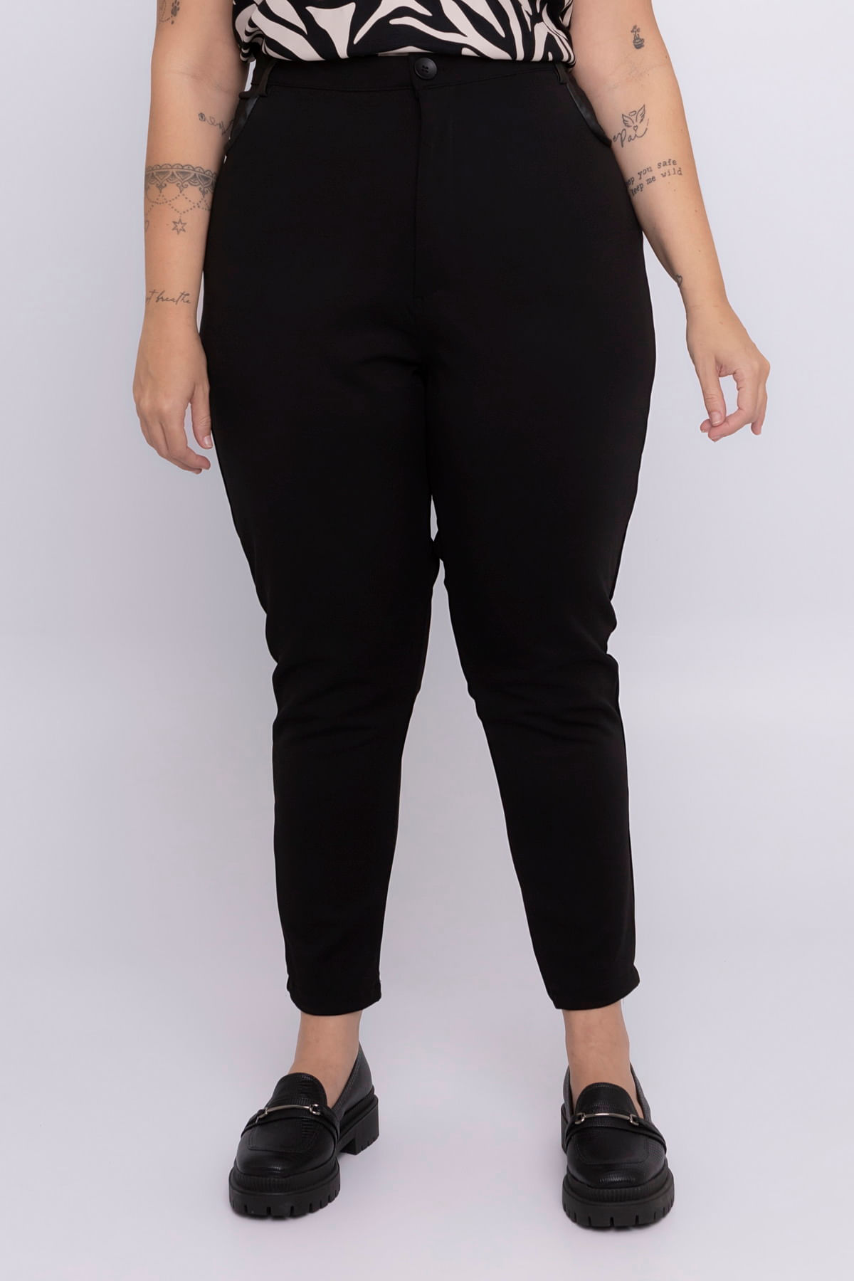 Calça Legging Feminina Celine Brocada Cós Cruzado Preto - AMPLIFIT