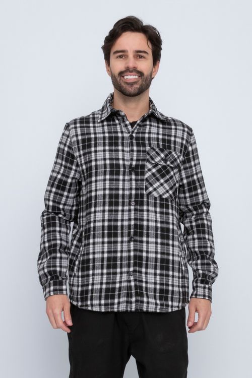 Camisa Masculina Flanelada Xadrez Preta