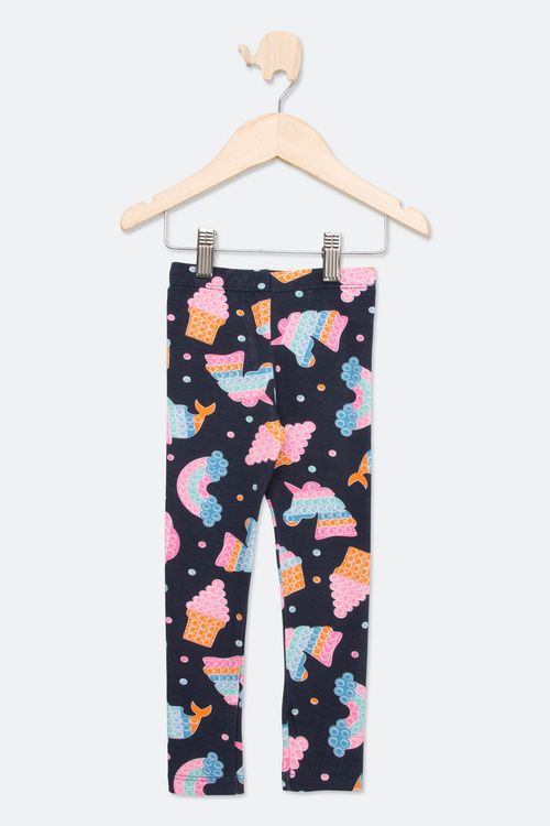 Calça Legging Infantil com Estampa Arco Íris Azul Escuro Tam 1 a 3