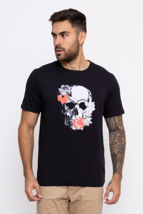 Camiseta Masculina com Estampa Caveira Preta