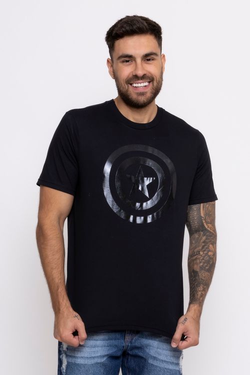 Camiseta Masculina com Estampa Capitão América Preta