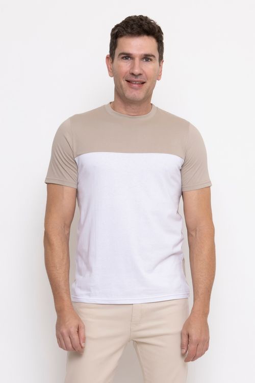 Camiseta Masculina Branca e Bege