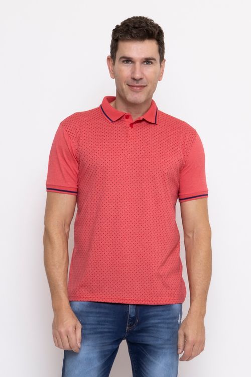 Camisa Polo Masculina em Malha Estampada Vermelha