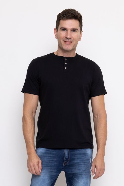 Camiseta Masculina com Botões Preta