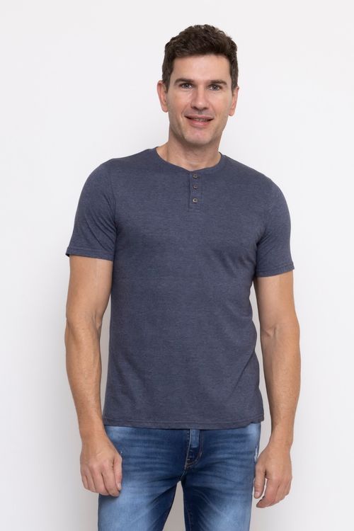 Camiseta Masculina com Botões Azul Marinho