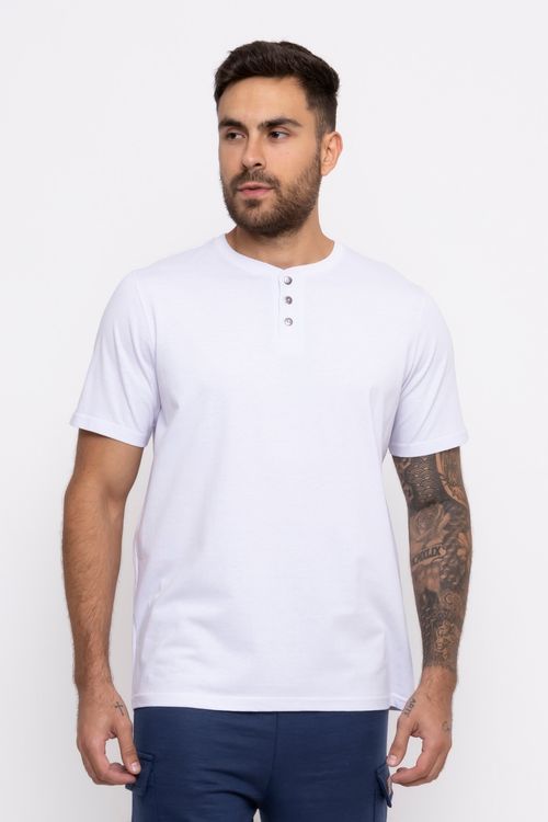 Camiseta Masculina com Botões Branca