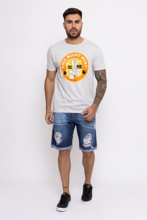 Bermuda Jeans Masculina com Rasgos Azul Escuro