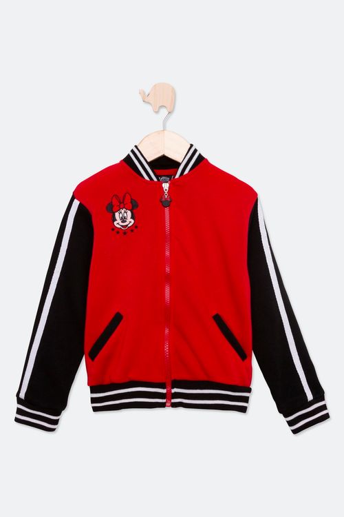 Jaqueta Infantil em Moletom com Estampa Minnie Vermelha e Preta Tam 4 a 10