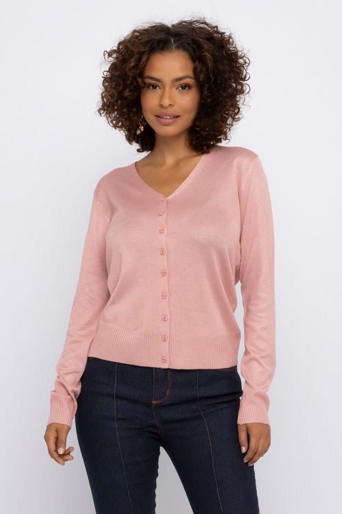 Cardigan Feminino Básico Rosa Claro